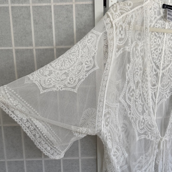 I.n.c. International Concepts Medallion Lace Kimono Cover up Womens Bright White - Picture 4 of 6